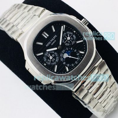 PPF Factory Replica Patek Philippe Nautilus Watch SS Black Dial 41mm